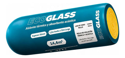 Lana de Vidrio Libre 50mm Ecoglass 1.2 x 12 mts (14.4 m²) - Aislante Térmico y Acústico