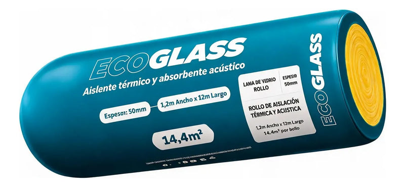 Lana de Vidrio Libre 50mm Ecoglass 1.2 x 12 mts (14.4 m²) - Aislante Térmico y Acústico